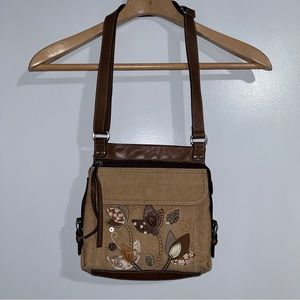 Brown Canvas and Leather Fossil Crossbody